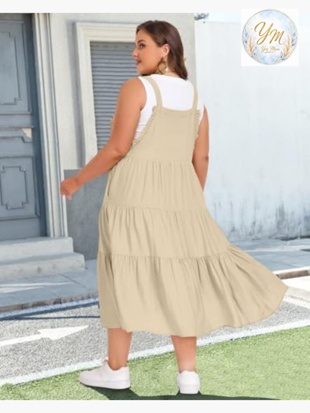 Plus Size Overall Dress with Pockets Adjustable Straps Maxi Jumper - Picture 3 of 7